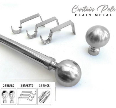 Ameha Plain Metal Ball Extendable Curtain Pole Adjustable Curtain Rod,60 mm Finials,rings,brackets(160-300 Cm, Chrome) - image 1