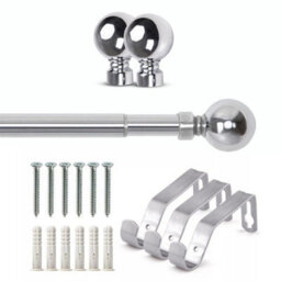 Ameha Plain Metal Ball Extendable Curtain Pole Adjustable Curtain Rod,60 mm Finials,rings,brackets(160-300 Cm, Chrome) - thumbnail 7