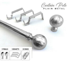 Ameha Plain Metal Ball Extendable Curtain Pole Adjustable Curtain Rod,60 mm Finials,rings,brackets(160-300 Cm, Chrome) - thumbnail 1