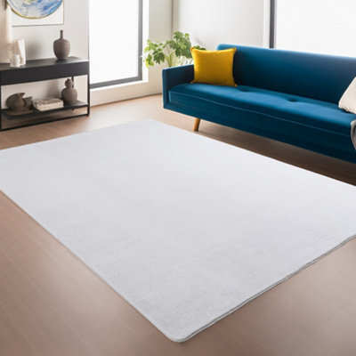 Snuggly Washable Low Pile Living Room Area Rug  Anti Slip Felt Backing Snow White 80 X 120 Cm (Rectangular) - image 1