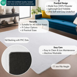 Snuggly Washable Low Pile Living Room Area Rug  Anti Slip Felt Backing Snow White 80 X 120 Cm (Rectangular) - thumbnail 2