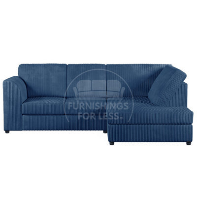 Furnishings For Less UK Luxor Marine Blue Jumbo Cord 4 Seater Corner Sofa Right Hand Facing - Full Back - image 1