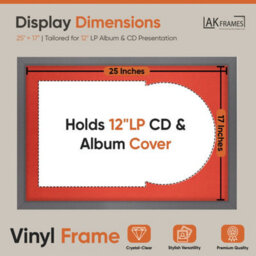 "AK Frames 25X17"" Dark Grey Sleek Vinyl Record Frame With Poppy Red Mount For 12 Inch Lp Cover & Disc - Overlapped Design" - thumbnail 2