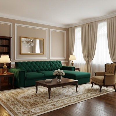 Roma Corner Sofa Bed With Storage Polyurethane Foam Wave Springs Metal Legs Wooden Frame 267X85X185Cm Green Right - image 1