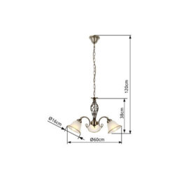 Luminosa Lighting Luminosa Odin Multi Arm Pendant Ceiling Light Old Brass Satined Glass Shade 3X E27 - thumbnail 4