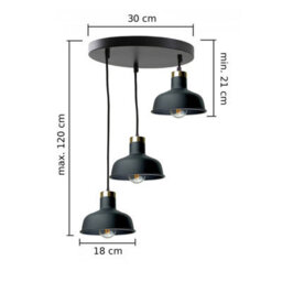 Luminosa Lighting Luminosa Hebe Cluster Pendant Ceiling Light Black, Gold 3X E27 - thumbnail 3