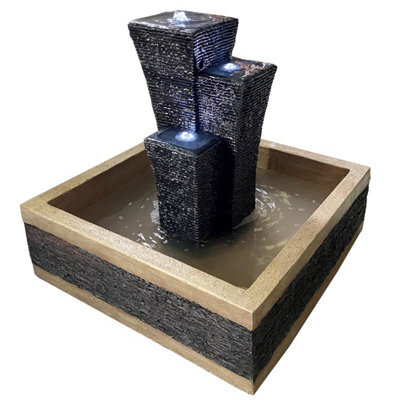 Outdoor Living UK Solar Oriental Towers On Square Base Oriental Water Feature Without Cover
