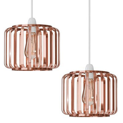 2 Pack Rose Gold Pendant Light Shades Round Cage Metal Ceiling Lamp Fixtures For Indoor Lighting - image 1