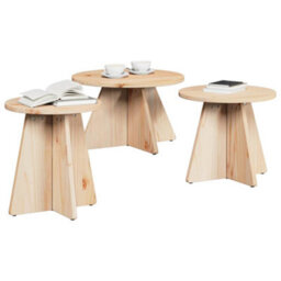 Berkfield Coffee Table 3 Pcs Natural Solid Pine Wood - thumbnail 3