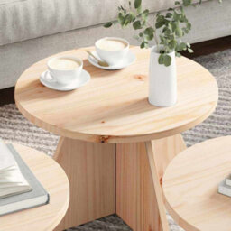 Berkfield Coffee Table 3 Pcs Natural Solid Pine Wood - thumbnail 4