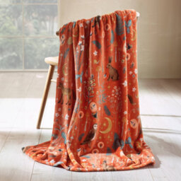 Catherine Lansfield Enchanted Twilight Animals Cosy Fleece 130X170Cm Blanket Throw Burnt Orange