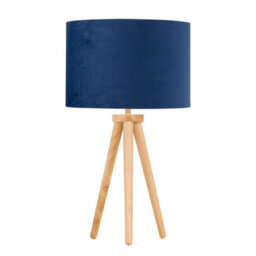 First Choice Lighting Voyage - Light Oak Table Lamp Or Bedside Light With Blue Velvet Shade - thumbnail 1