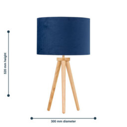 First Choice Lighting Voyage - Light Oak Table Lamp Or Bedside Light With Blue Velvet Shade - thumbnail 6
