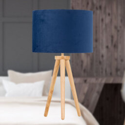 First Choice Lighting Voyage - Light Oak Table Lamp Or Bedside Light With Blue Velvet Shade - thumbnail 4