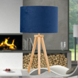 First Choice Lighting Voyage - Light Oak Table Lamp Or Bedside Light With Blue Velvet Shade - thumbnail 5