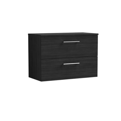 Balterley Bramshall Modern Bathroom 2 Soft Close Drawer Wall Hung Vanity Unit With Worktop, Charcoal Black, 800 mm - image 1
