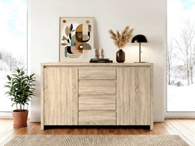 Arte Kaspian 144Cm Sideboard In Sonoma Oak, Modern 2 Door 4 Drawer Storage Cabinet - image 1