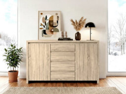 Arte Kaspian 144Cm Sideboard In Sonoma Oak, Modern 2 Door 4 Drawer Storage Cabinet - thumbnail 1