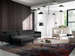 Angel Cerda Stylish Left Chaise Longue Sofa In Black Leather - thumbnail 3