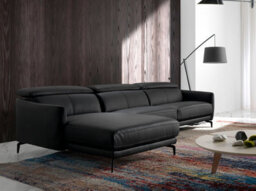 Angel Cerda Stylish Left Chaise Longue Sofa In Black Leather - thumbnail 5