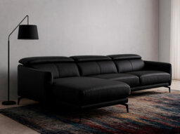 Angel Cerda Stylish Left Chaise Longue Sofa In Black Leather - thumbnail 2