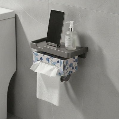 CLEFFNS Wall Mounted Toilet Paper Holder With Shelf, Aluminum, Punch Free, Gray, Space Saving Roll Rack For Bathroom - image 1