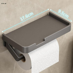 CLEFFNS Wall Mounted Toilet Paper Holder With Shelf, Aluminum, Punch Free, Gray, Space Saving Roll Rack For Bathroom - thumbnail 4