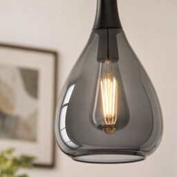 Modern Smoky Grey Glass Ceiling Pendant Light - Teardrop Shade - thumbnail 2