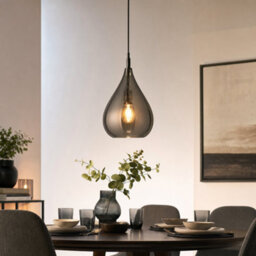 Modern Smoky Grey Glass Ceiling Pendant Light - Teardrop Shade - thumbnail 1