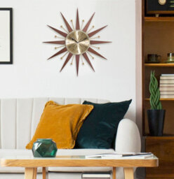 Acctim Wolcott Large Wall Clock Sunburst Quartz Mid-Century Metal & Wooden Spoke Dark Wood 50Cm - thumbnail 4