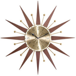 Acctim Wolcott Large Wall Clock Sunburst Quartz Mid-Century Metal & Wooden Spoke Dark Wood 50Cm - thumbnail 2