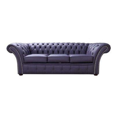 Chesterfield 3 Seater Sofa Settee Shelly Amethyst Purple Leather In Balmoral Style - image 1