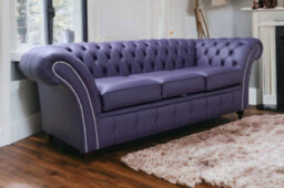 Chesterfield 3 Seater Sofa Settee Shelly Amethyst Purple Leather In Balmoral Style - thumbnail 3