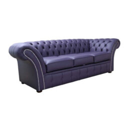Chesterfield 3 Seater Sofa Settee Shelly Amethyst Purple Leather In Balmoral Style - thumbnail 2
