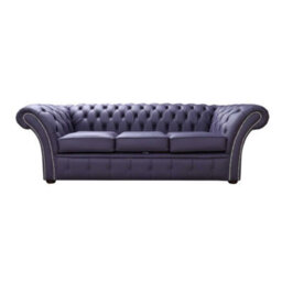Chesterfield 3 Seater Sofa Settee Shelly Amethyst Purple Leather In Balmoral Style - thumbnail 1