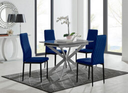 Furniturebox Uk Lira 100Cm Grey Metal Extending Dining Table & 4 Navy Velvet Milan Black Leg Chairs - thumbnail 1