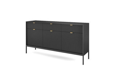 Arte Nova Large Sideboard Cabinet In Black Matt - Modern And Elegant Storage Unit With Drawers And Shelves (W1540mm X H830mm X D390mm) - image 1