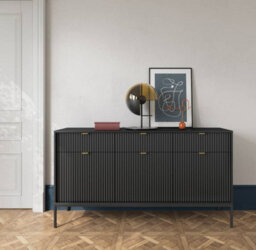 Arte Nova Large Sideboard Cabinet In Black Matt - Modern And Elegant Storage Unit With Drawers And Shelves (W1540mm X H830mm X D390mm) - thumbnail 3