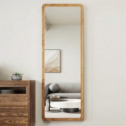 Living And Home Natural Wood Frame Rectangular Full Length Mirror Freestanding Wall Mount - thumbnail 2