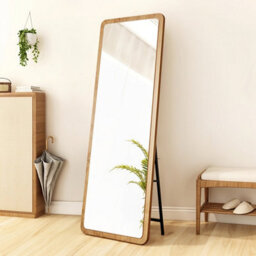 Living And Home Natural Wood Frame Rectangular Full Length Mirror Freestanding Wall Mount - thumbnail 3