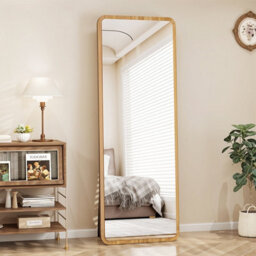 Living And Home Natural Wood Frame Rectangular Full Length Mirror Freestanding Wall Mount
