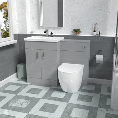 Nes Home 1100mm Grey Basin Vanity Cabinet, Wc Unit & D-Shape Back To Wall Toilet - image 1