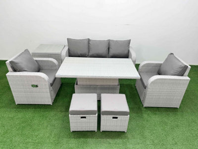 Fimous Pe Rattan Garden Furniture Set Reclining Chair Sofa Lounge Sofa Set Adjustable Lifting Table Side Table 2 Small Stools - image 1