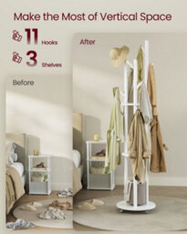 LEDREM Freestanding Coat Rack Stand, Coat Tree With 11 Hooks, 3 Shelves, 4 Removable Wheels, For Hallway, Bedroom, Living Room - thumbnail 3