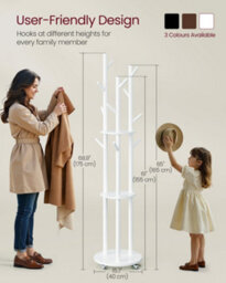 LEDREM Freestanding Coat Rack Stand, Coat Tree With 11 Hooks, 3 Shelves, 4 Removable Wheels, For Hallway, Bedroom, Living Room - thumbnail 6