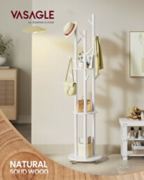 LEDREM Freestanding Coat Rack Stand, Coat Tree With 11 Hooks, 3 Shelves, 4 Removable Wheels, For Hallway, Bedroom, Living Room - thumbnail 1