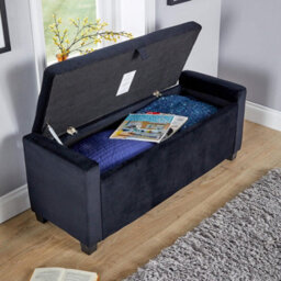 Home Source Verona Black Velvet Storage Box Ottoman - thumbnail 7