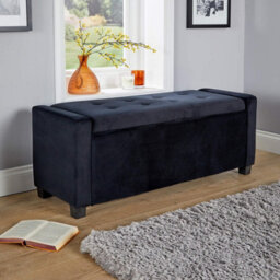 Home Source Verona Black Velvet Storage Box Ottoman - thumbnail 2