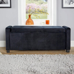 Home Source Verona Black Velvet Storage Box Ottoman - thumbnail 4