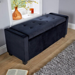 Home Source Verona Black Velvet Storage Box Ottoman - thumbnail 3
